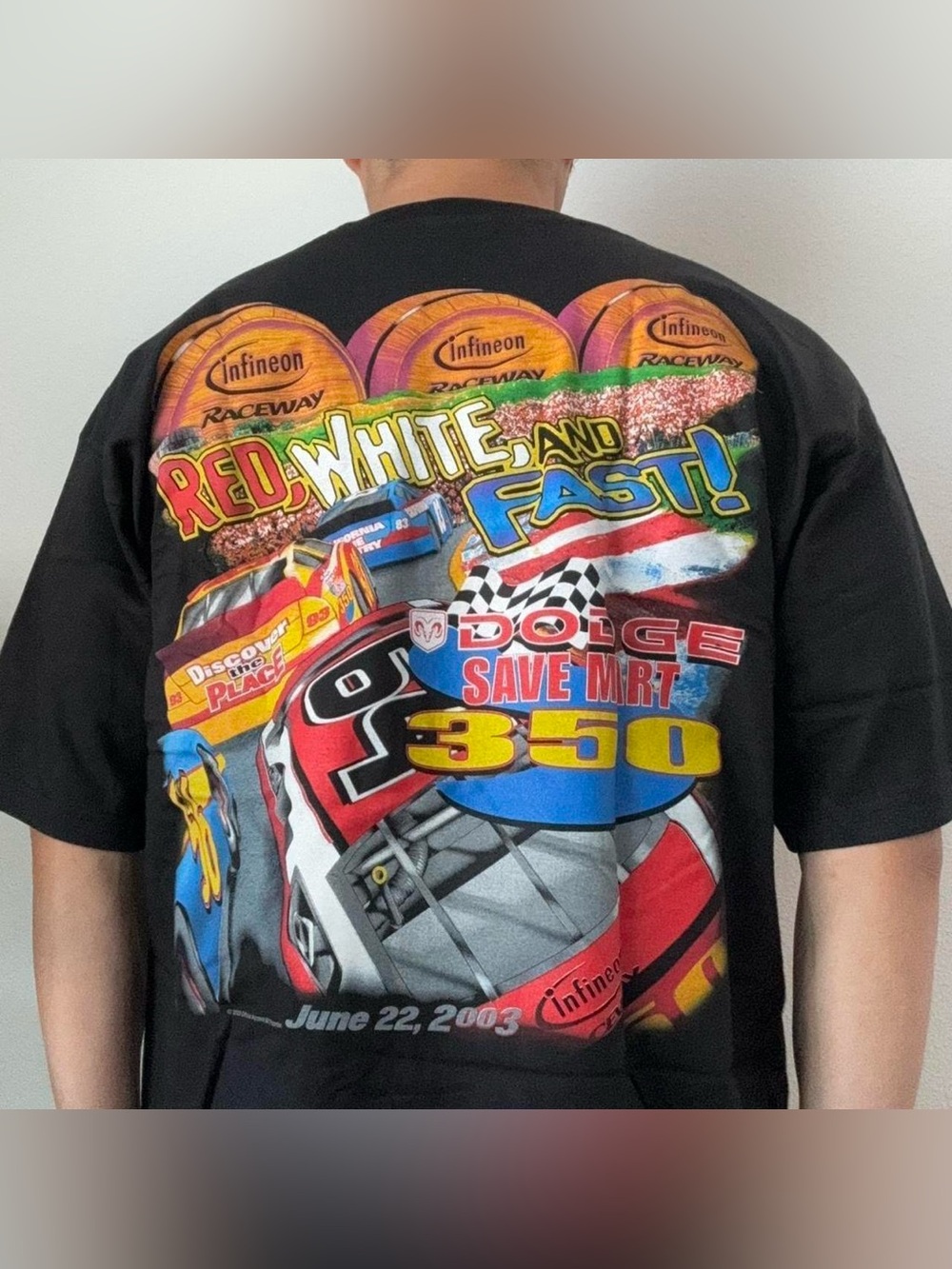 Vintage 2003 Sonoma Dodge Mart Nascar AOP Graphics Black Tee Shirt